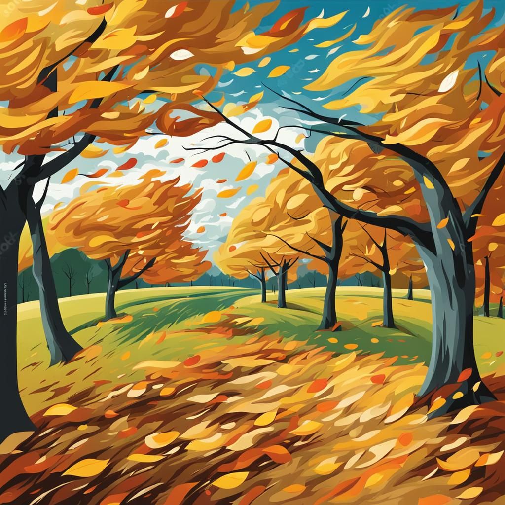 Windy Autumn Day with Personified Wind