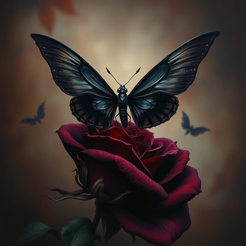 In this captivating dark fantasy painting, a unique butterfl...