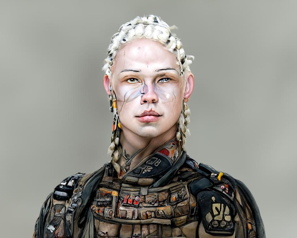 Albino Female Soldier Portrait in Hyperrealism
