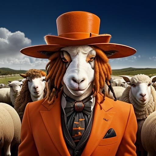 Photorealistic Anthropomorphic Sheep with Dreadlocks in Oran...