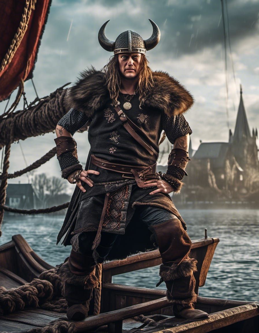 Viking on a Boat: Detailed Fantasy Art