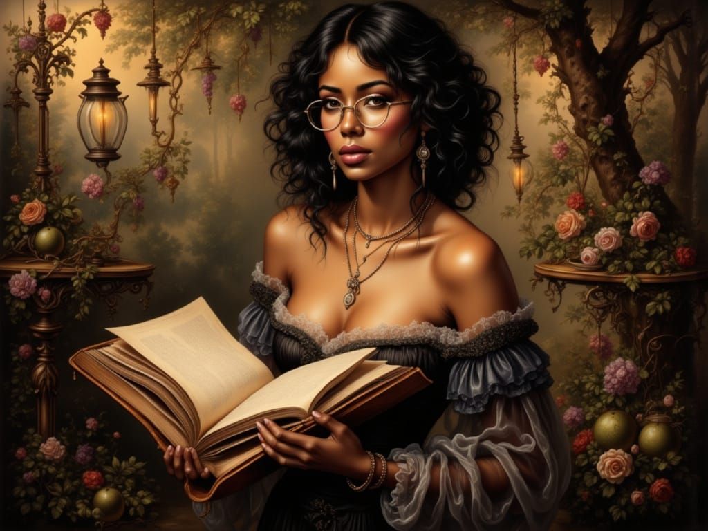 Woman Reading Book in Dutch Golden Age Style