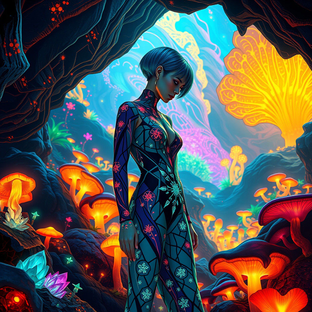 Bioluminescent Bauhaus Jumpsuit in Fauvist Dreamscape