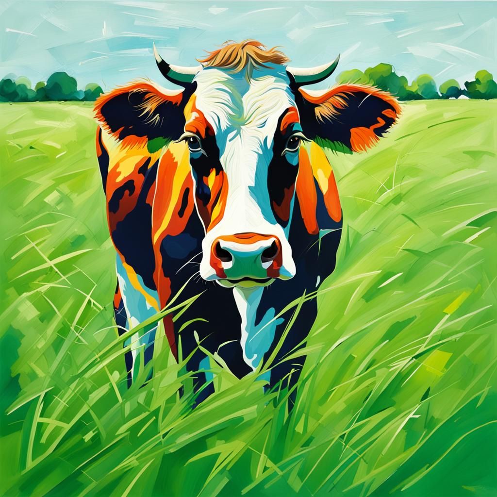 Cow in Grassy Field: Abstract Art in Summer