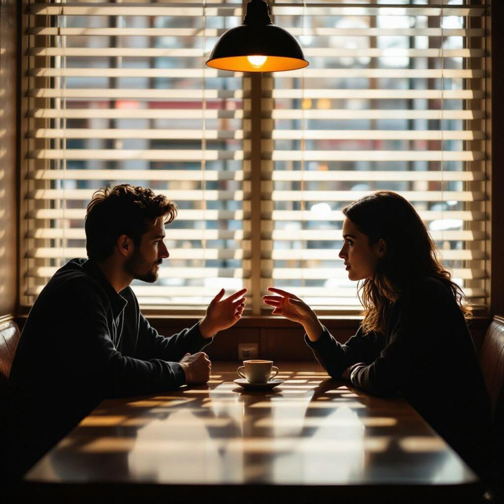 Tense Moment: Almost Touching Hands at Cafe Table