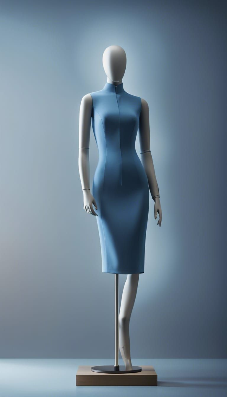 Blue Dress on Runway Mannequin: Fashion Show Photo