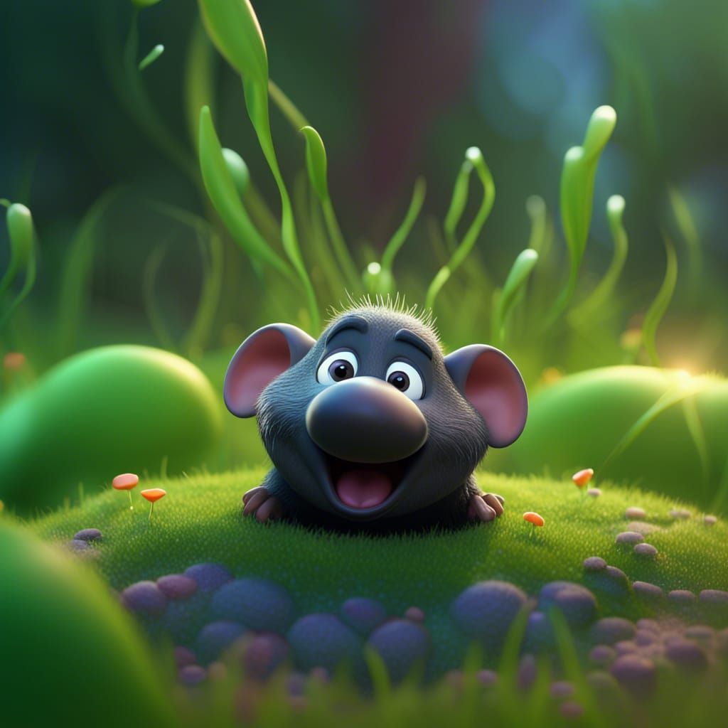 Mole Emerging from Molehill: 3D Digital Art