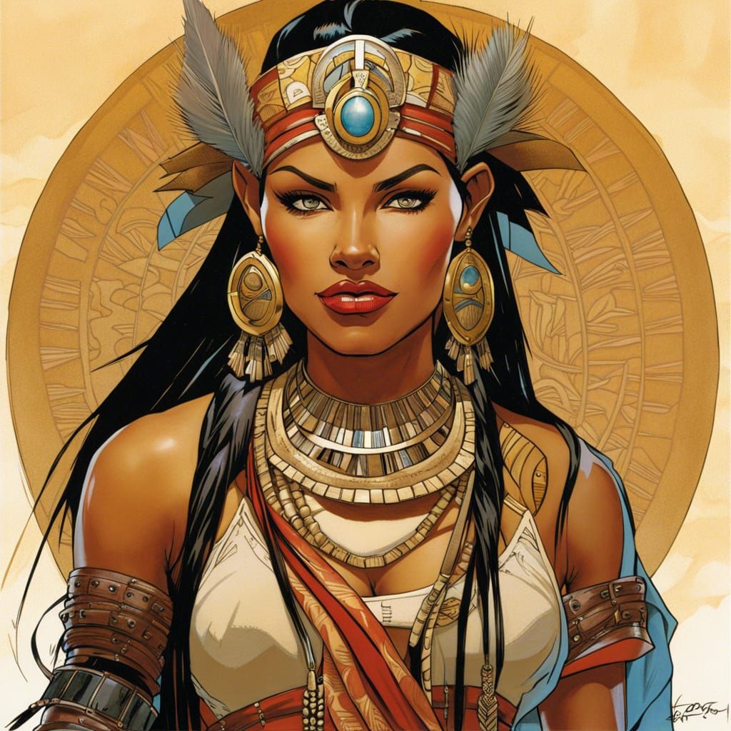 Tribal Princess Portrait in Comic Book Style