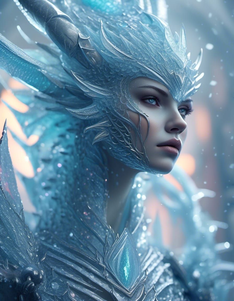 Icy Dragon Face in Digital Fantasy Art