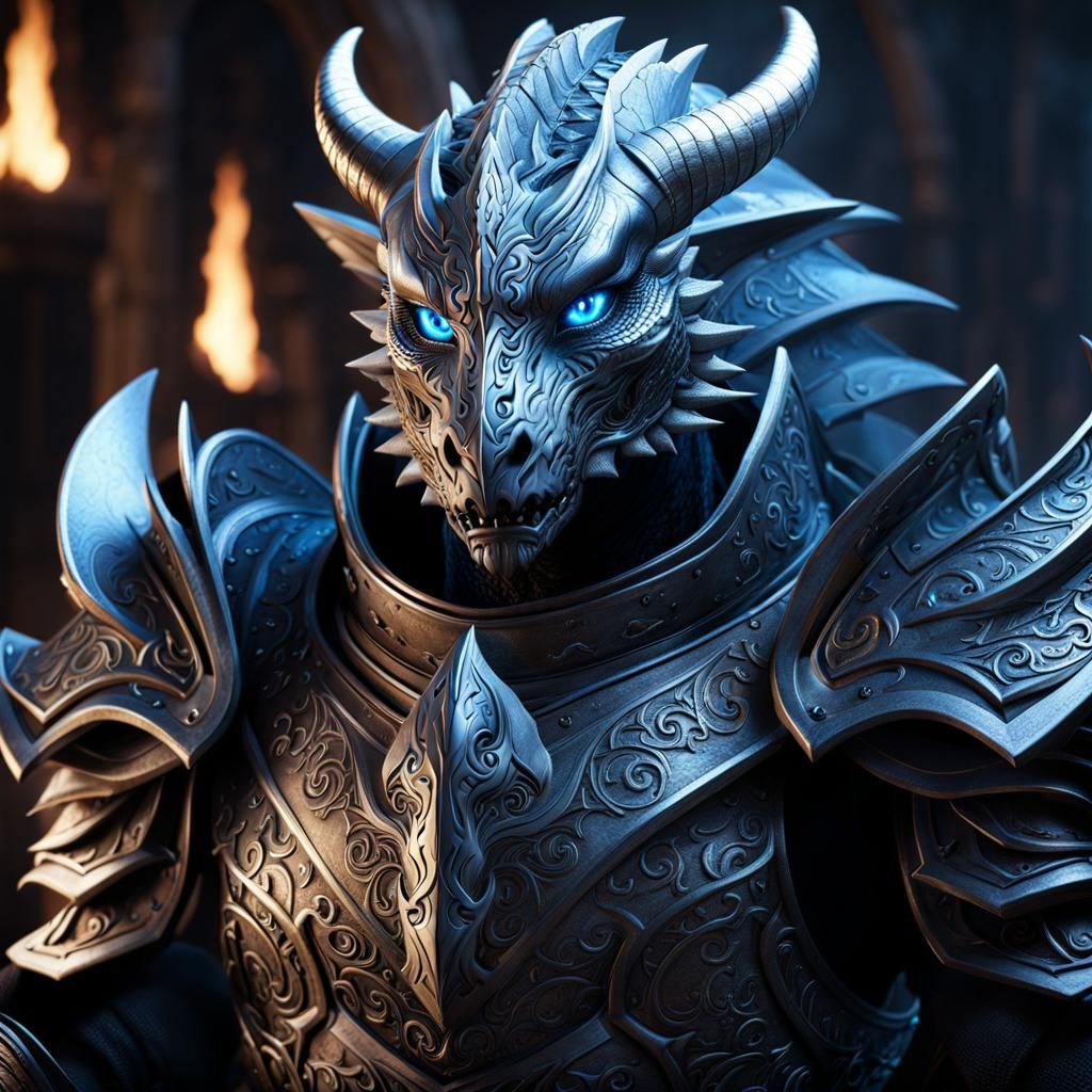 Fantasy Dragonborn Guardian in Detailed Matte Painting