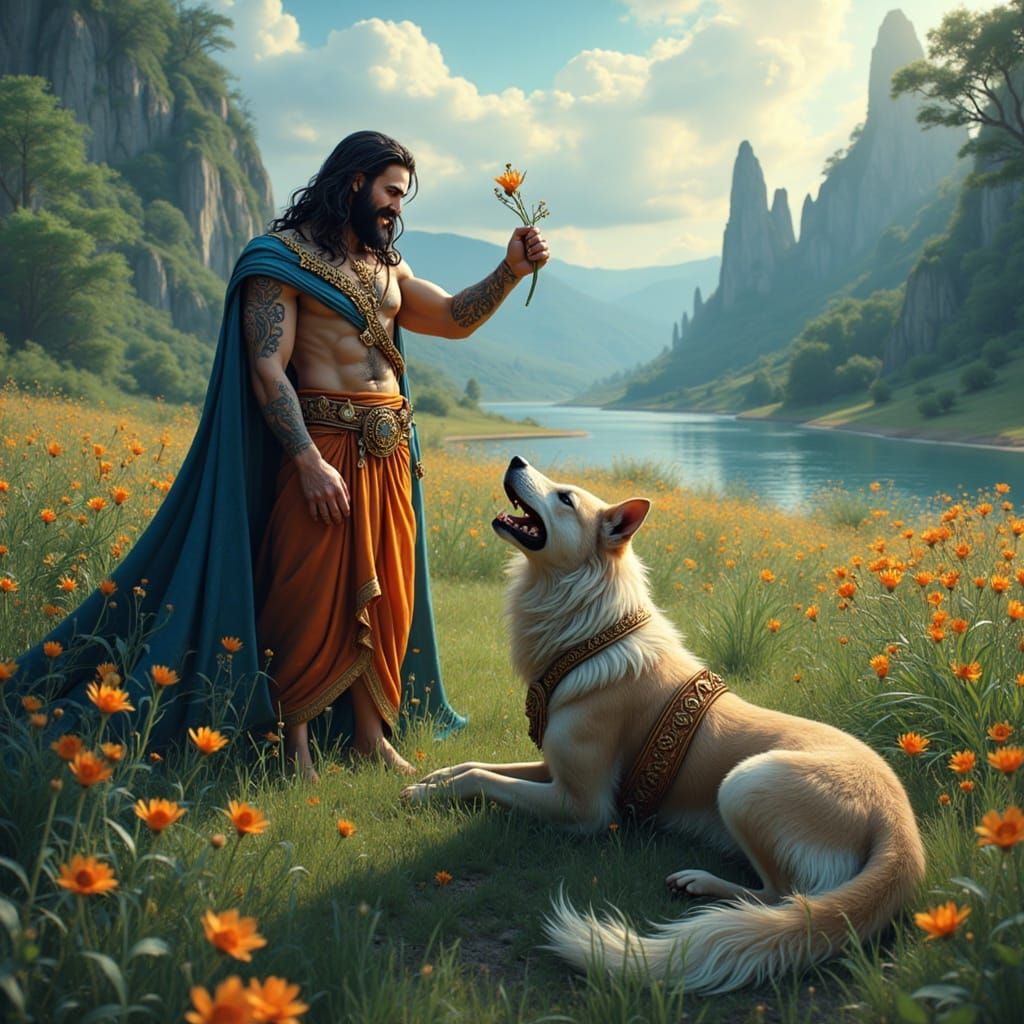 Hades Enjoys a Charming Day with Cerberus in a Whimsical Fan...