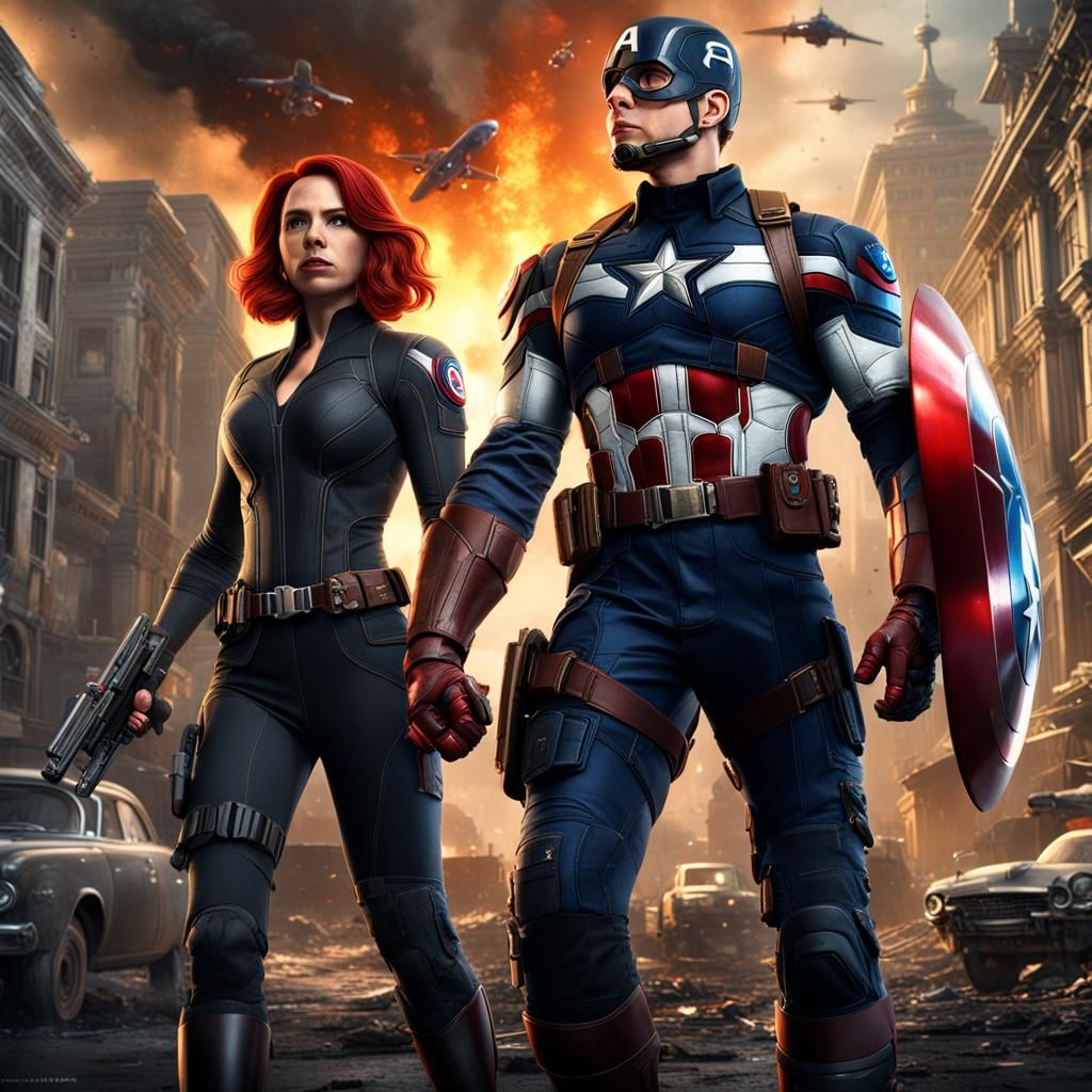 Black Widow and Captain America: Detailed Matte Painting