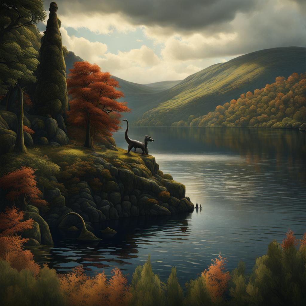 Loch Ness Monster Encounter in Post-Impressionist Style