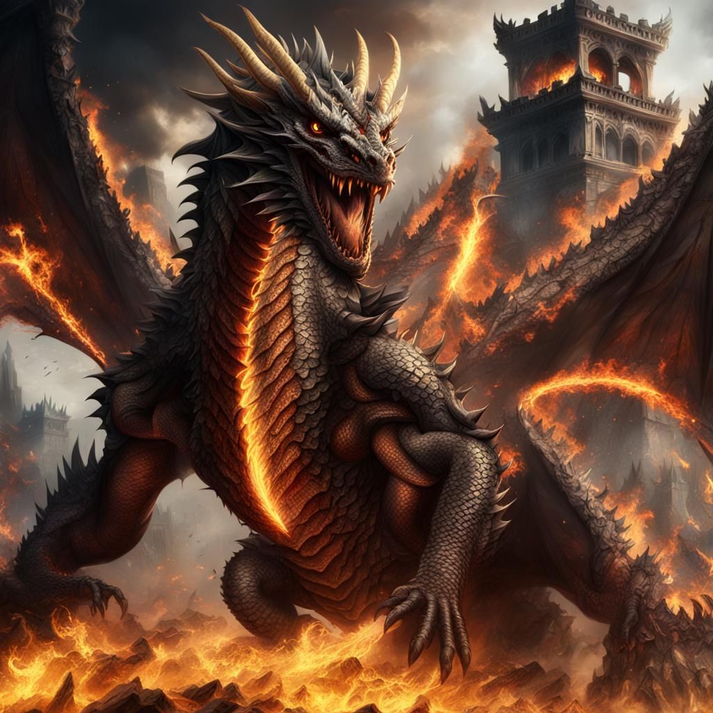 Angry Fire Dragon in Epic Digital Painting
