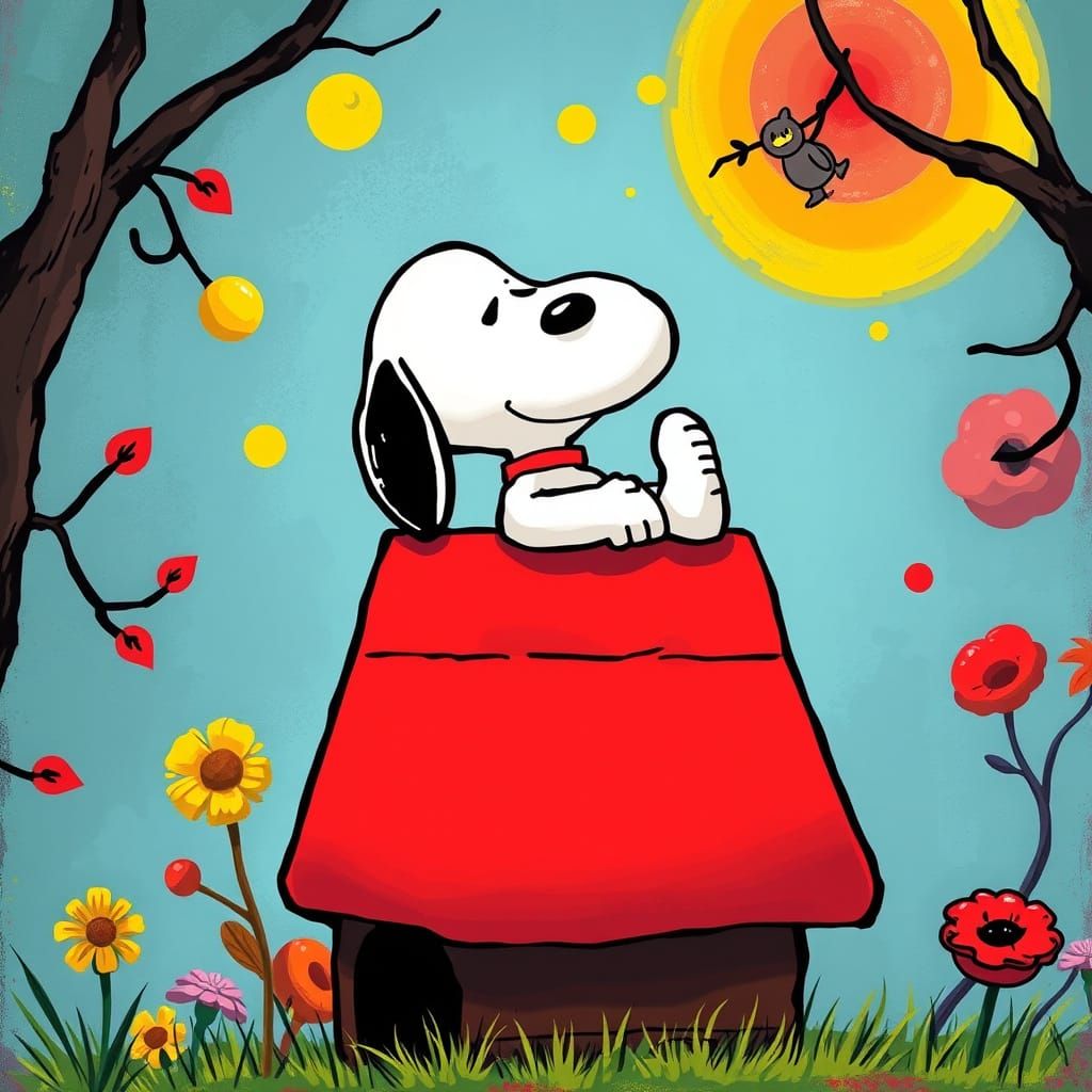 Snoopy Lounging in Whimsical Comic Art Style