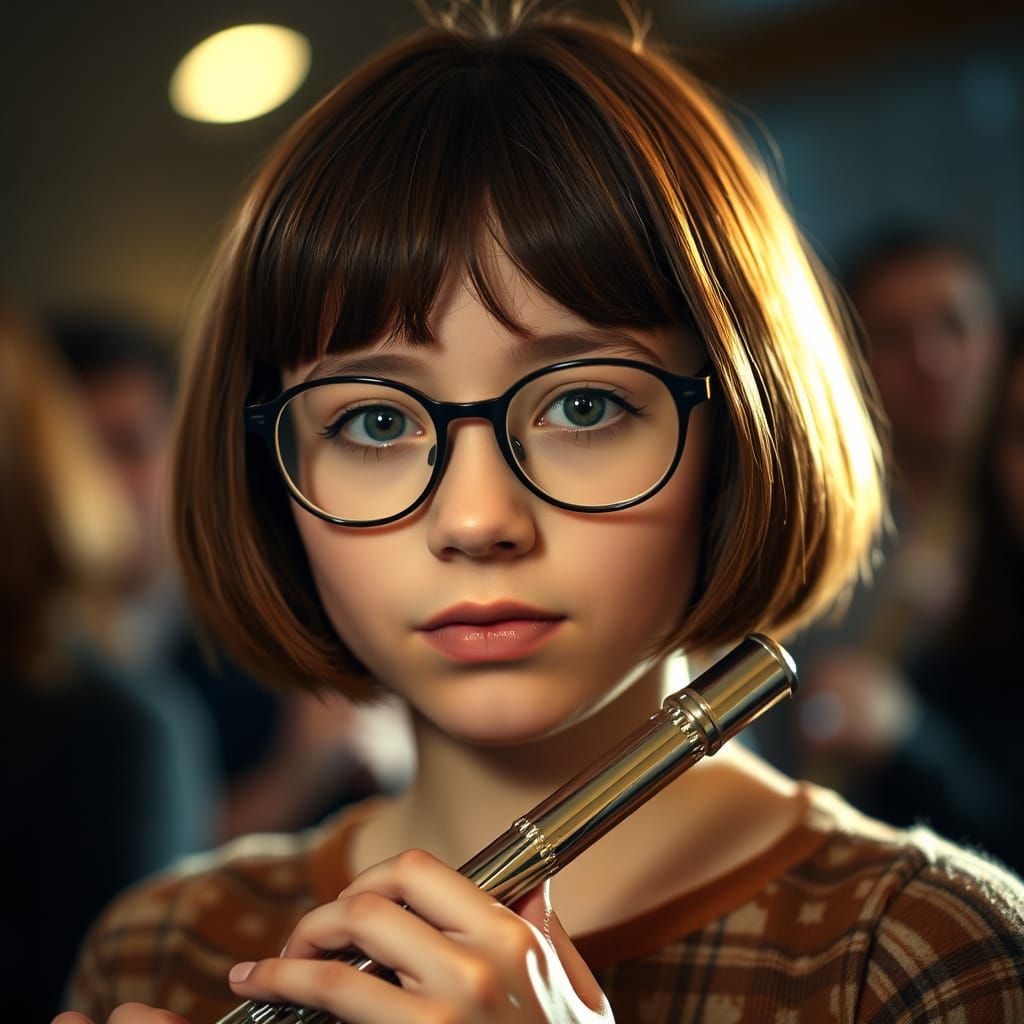 Nervous High School Flute Player with Glasses