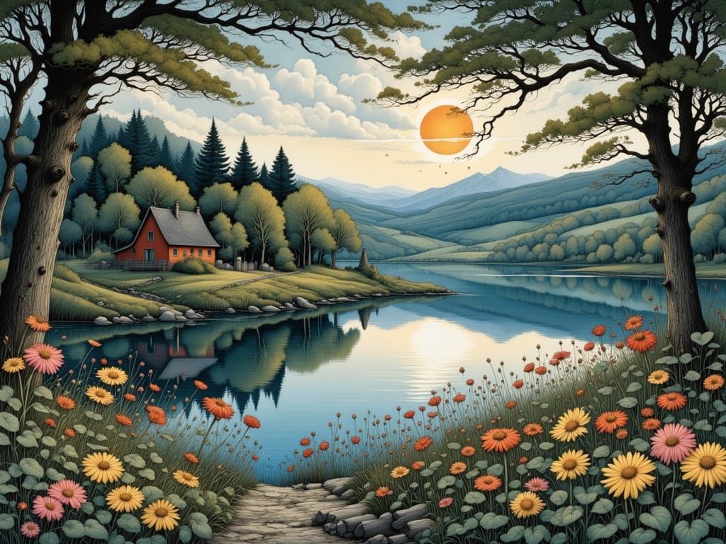 Luminous Midsummer Night on a Swedish Lake