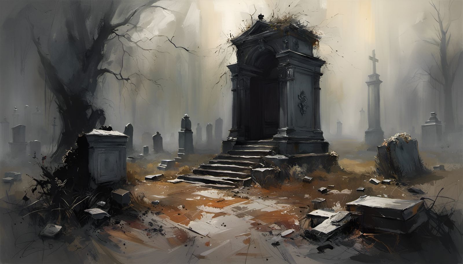 Sinister Abandoned Cemetery Matte Painting