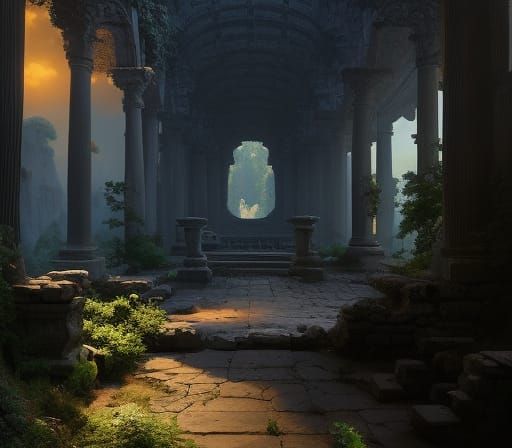 Ruin Landscape with Heron: Matte Painting