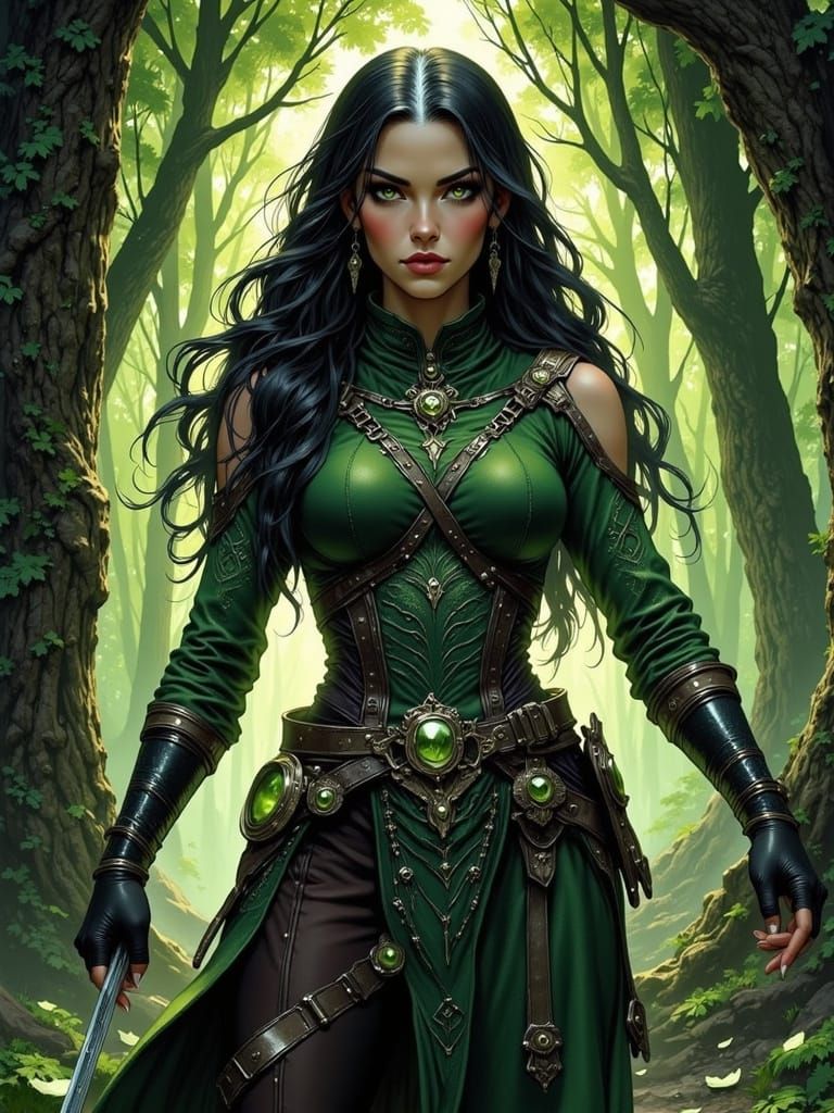 Elven Warrior Guarding Forest Realm in Oil Painting Style