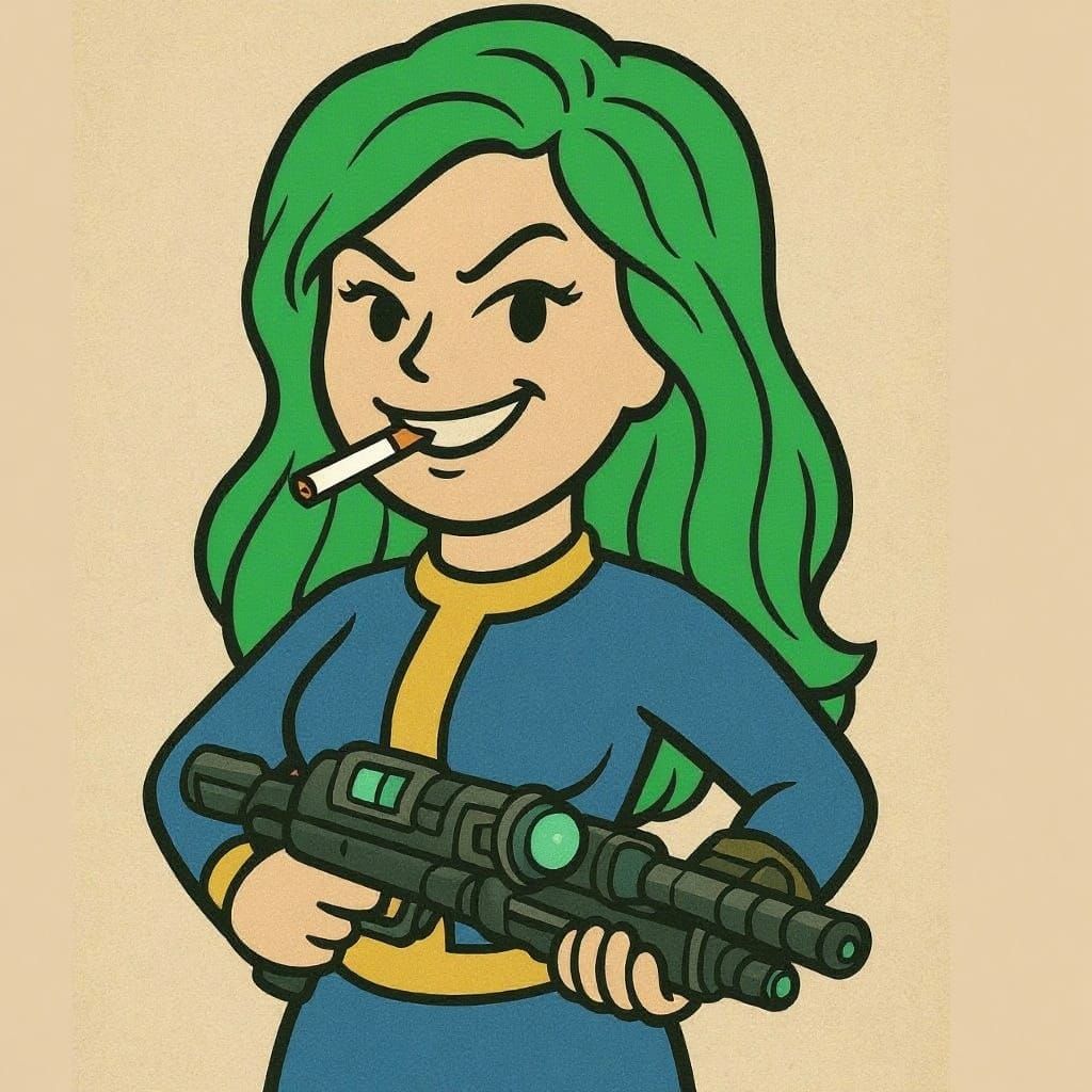 Woman with Green Hair Smoking a Cigarette