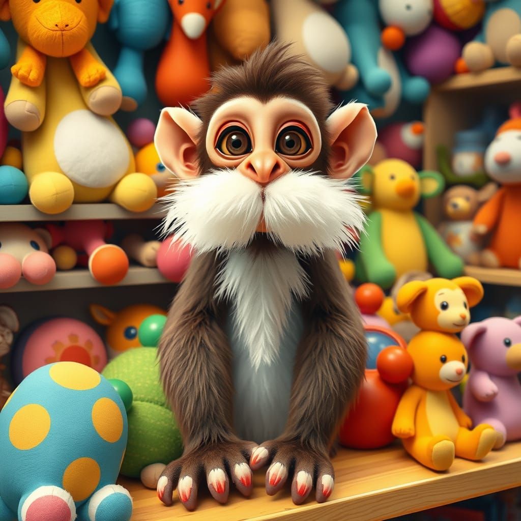 Whimsical Plush Toy in a Colorful Toy Shop