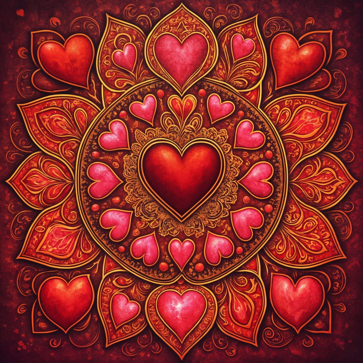 Intricate Heart Mandala Digital Art in Vibrant Colors