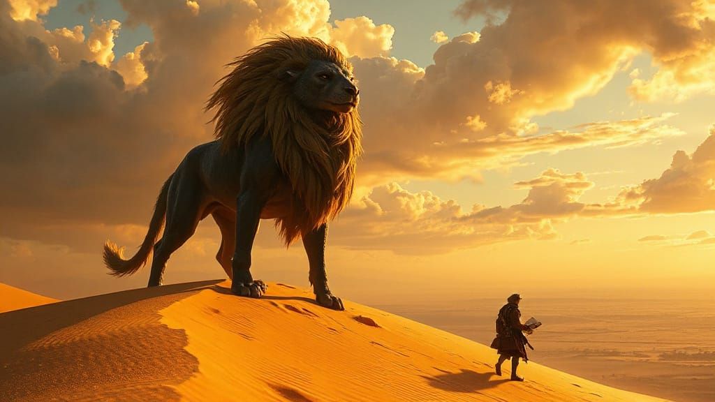 Naruq the Everbound Overlooks Desert Traveler