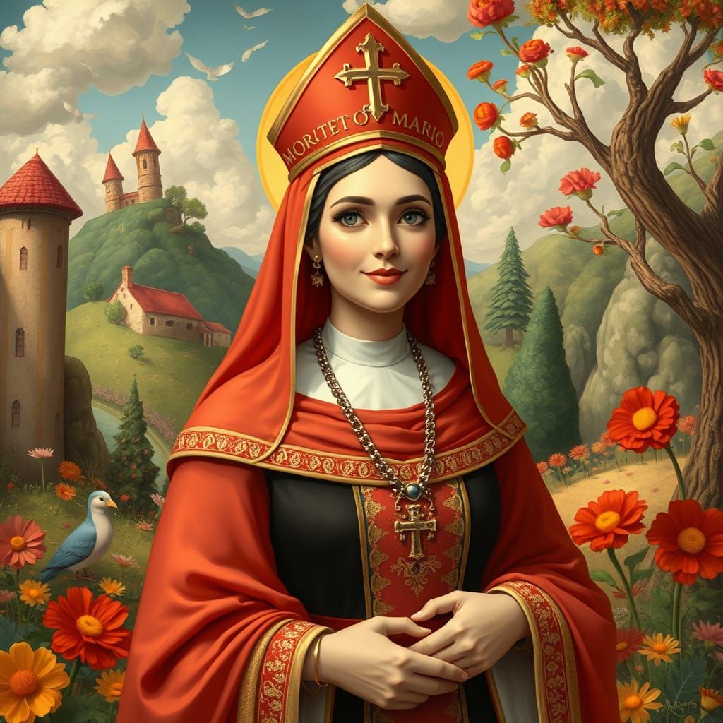 Mario's Mother as Cardinal in Art Nouveau Style