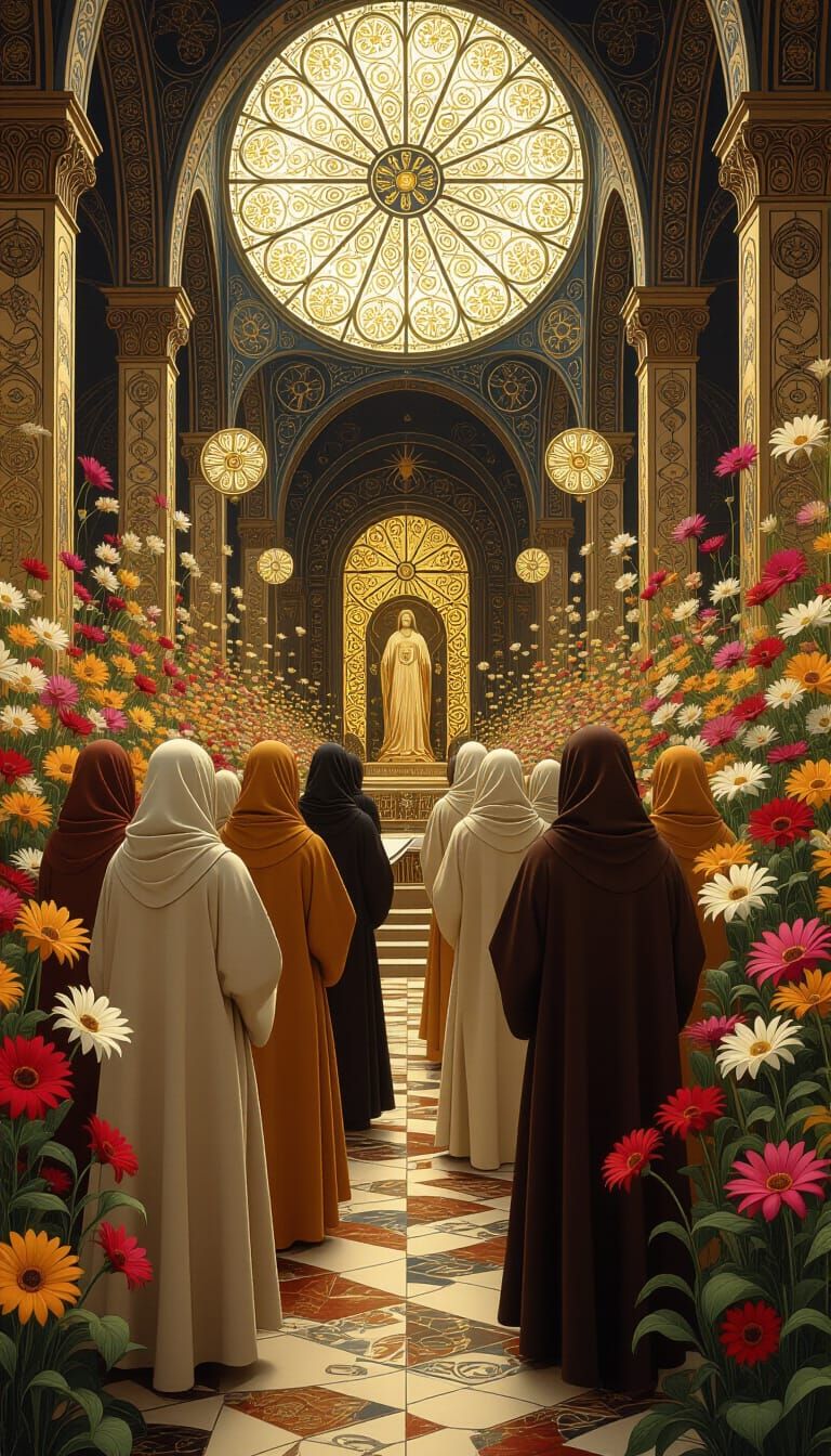 Surreal Church Service with Monks, Fantasy Art