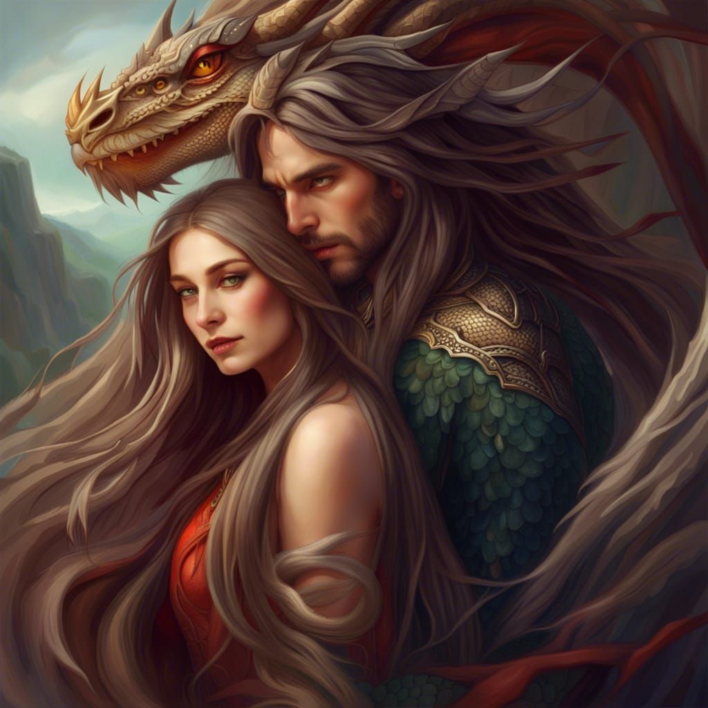 Dragon's Gentle Embrace of a Woman