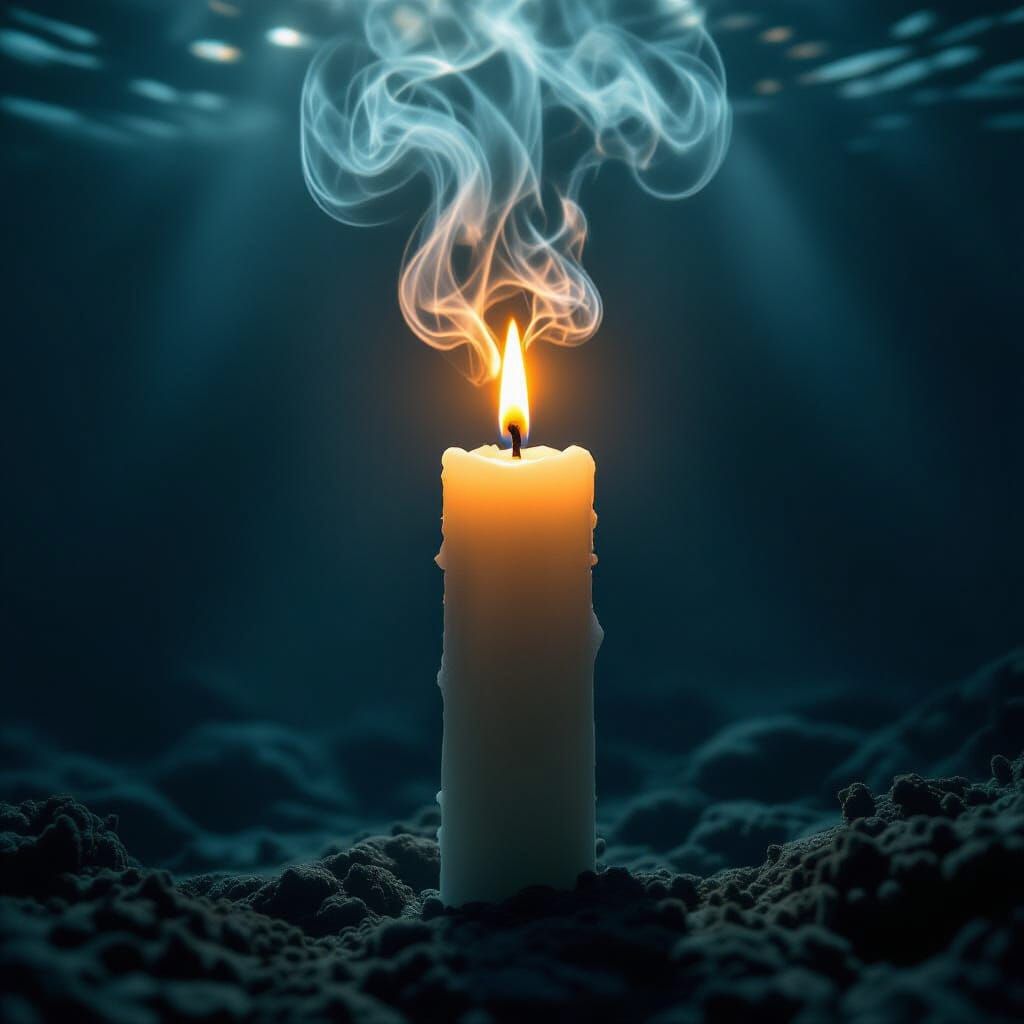 Underwater Candle Flame in Deep Darkness, Fantasy Atmosphere