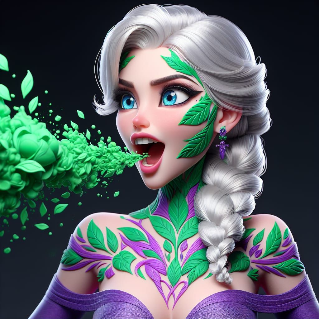 Adult Platinum Blonde Woman with Green Smoke