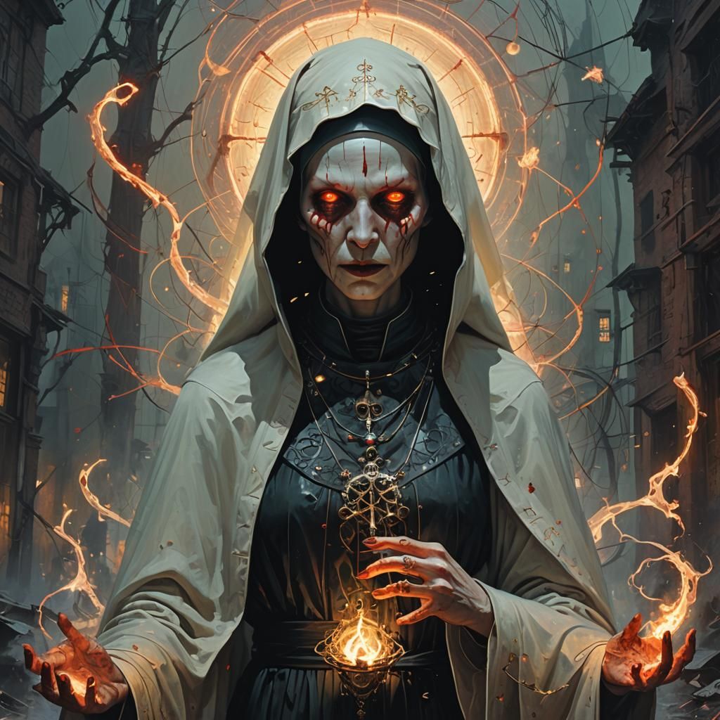 Demonic Nun: Hyperrealistic Fantasy Painting
