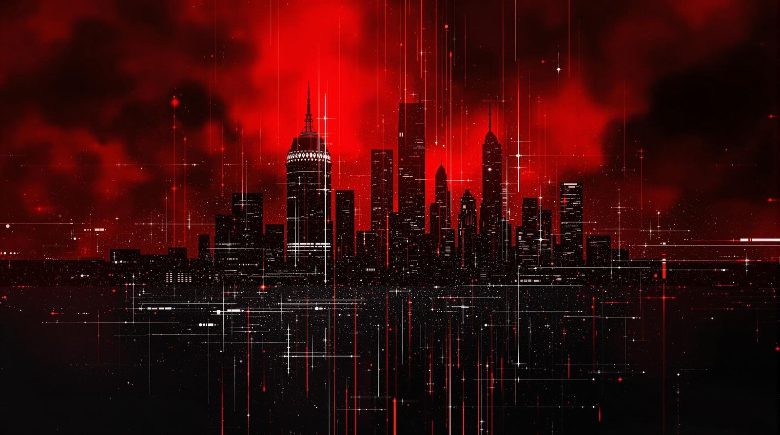 Cyberpunk Cityscape in Smokey Red Haze