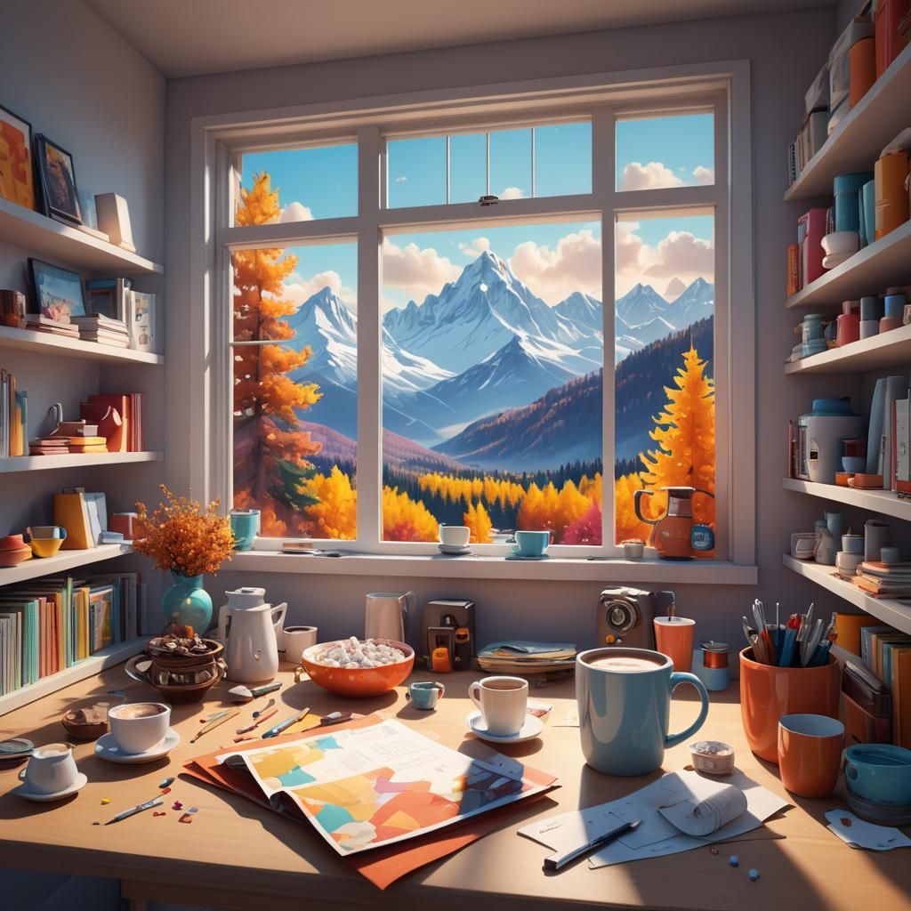 Cozy Fall Craft Room: 3D Digital Art