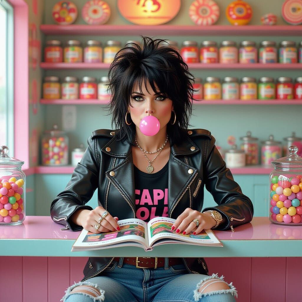 Joan Jett at Candy Counter in 1950s Soda Fountain
