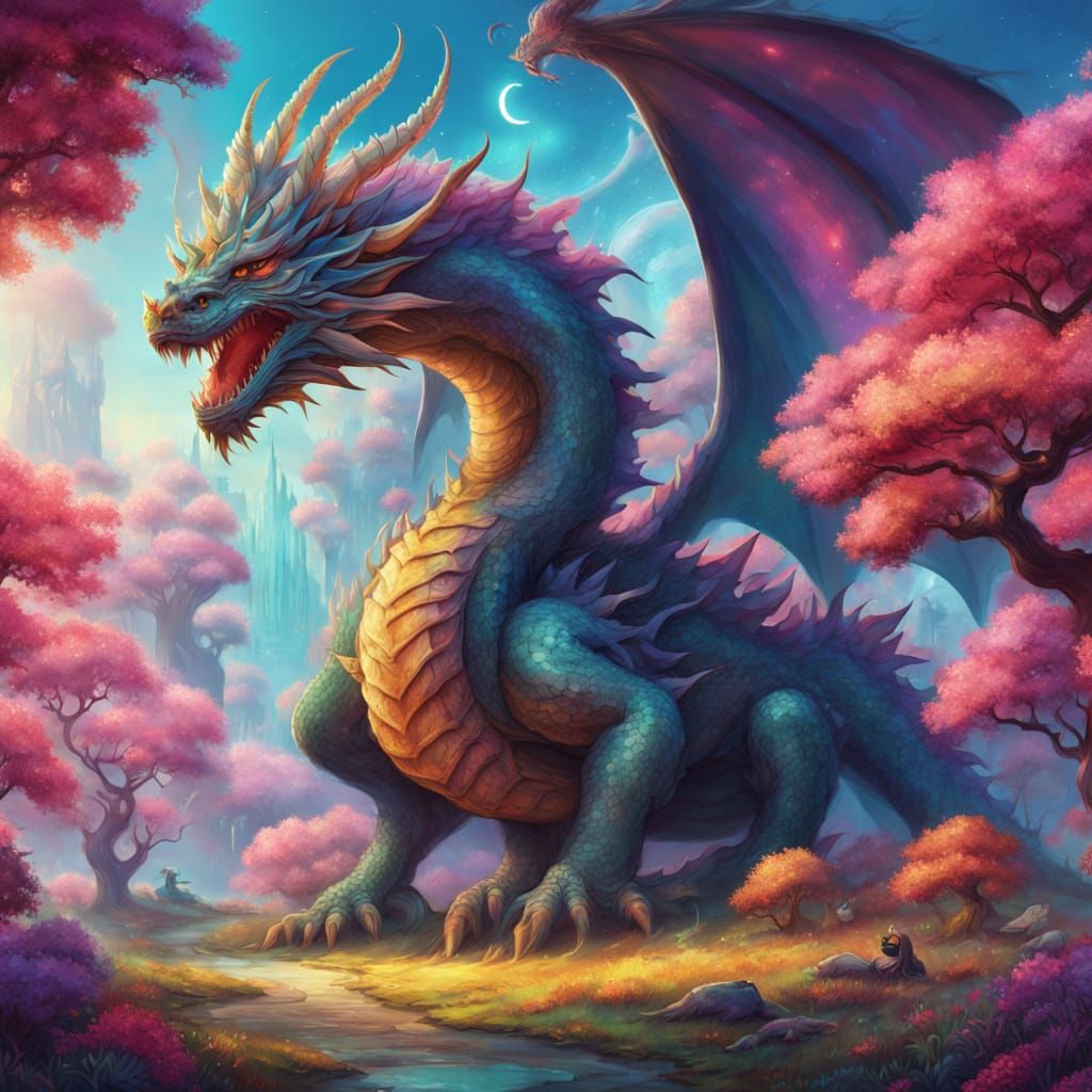 Fantastical Cosmic Dragon in Whimsical Fantasy Style