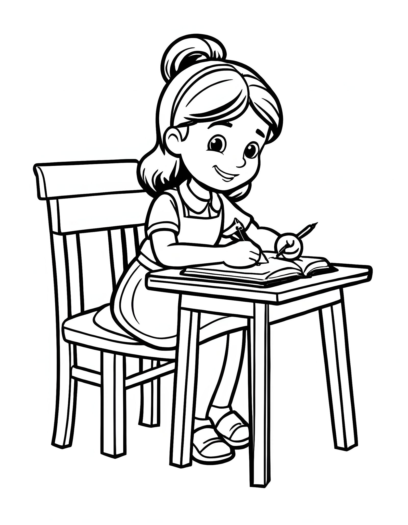 a cartoon little girl doing homework