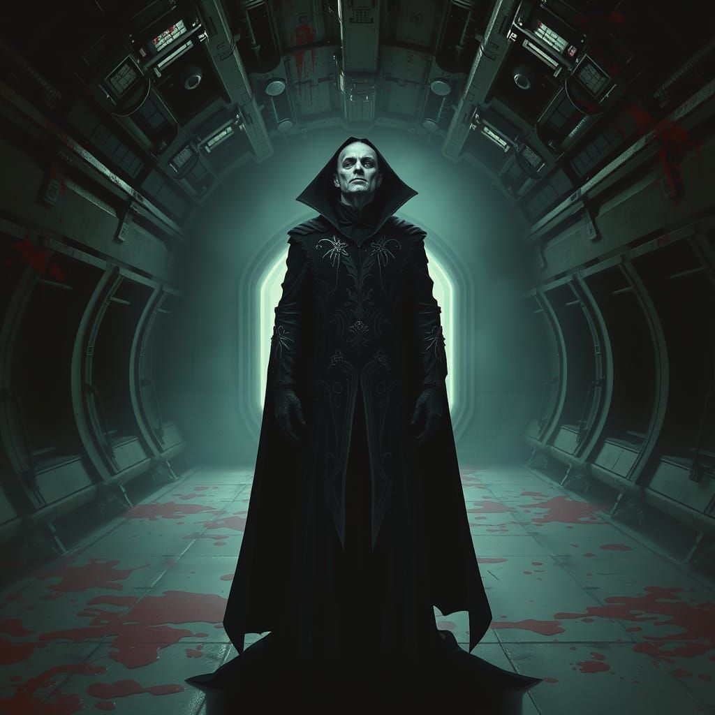 Dracula in Abandoned Spacecraft in Gothic Dystopian Style