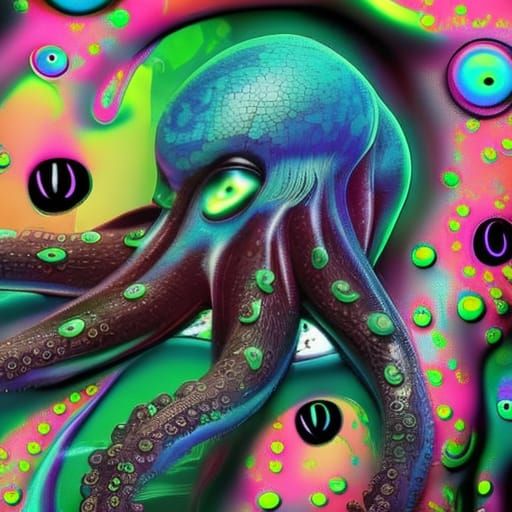 Psychedelic Octopus in a Trippy Dreamscape