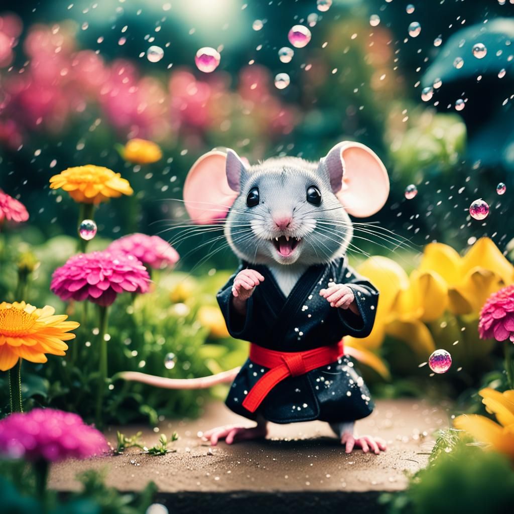 Cute Karate Mouse in a Magical Garden