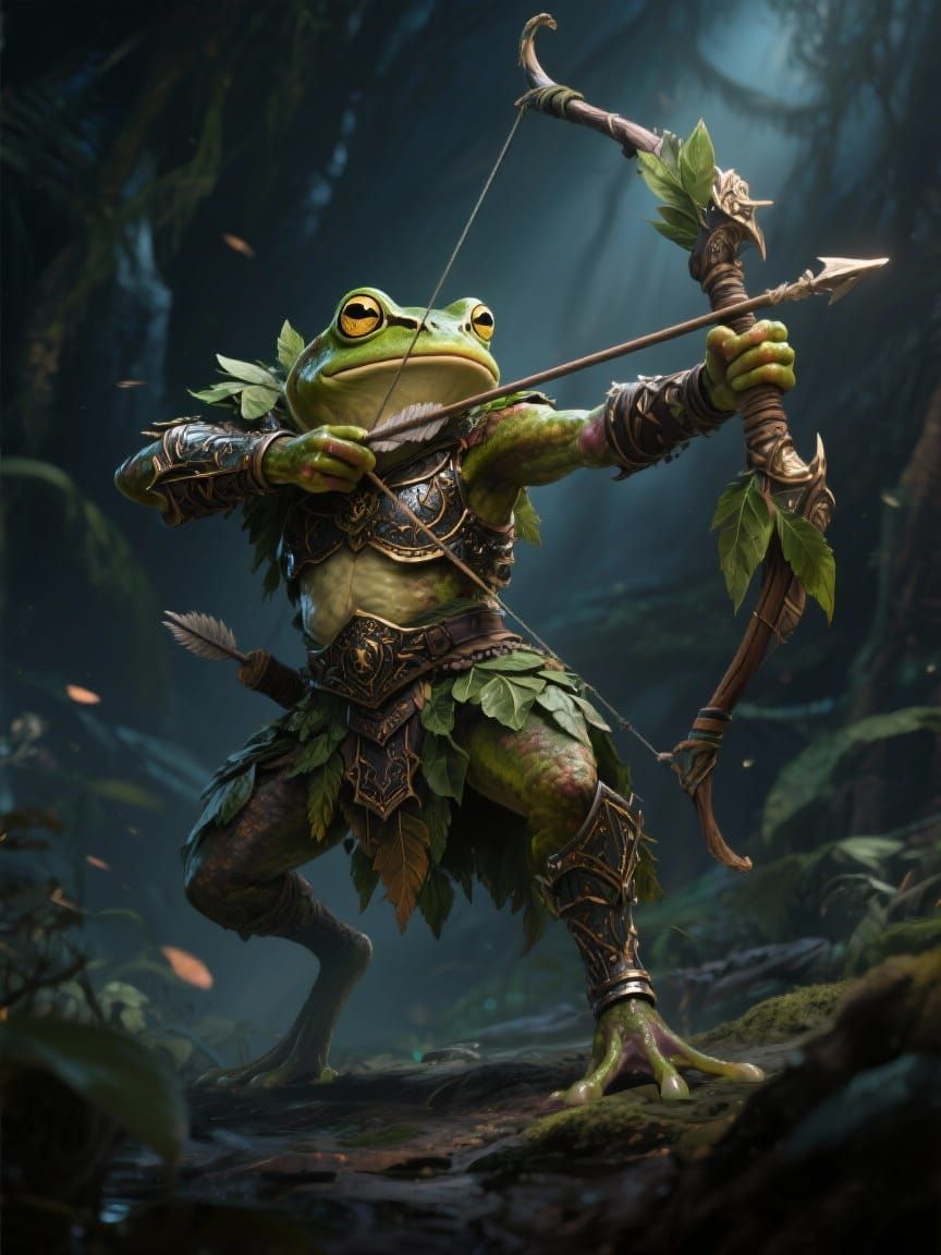Frog Warrior in Leaf Armor with Bow
