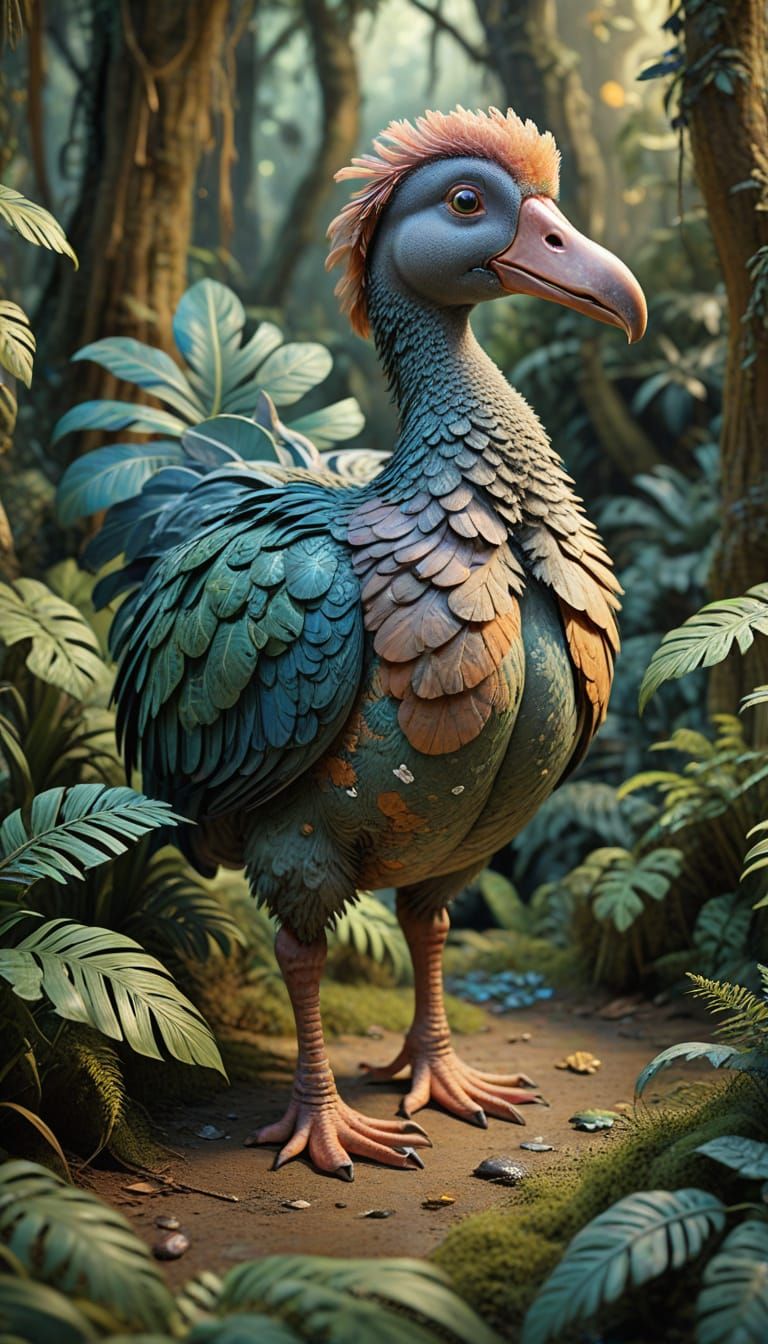 Dodo Bird in Tropical Forest: Whimsical Cartoon Illustration