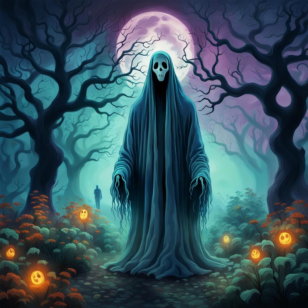 Eerie Ghost in a Fauvist Garden: Spooky Surrealism