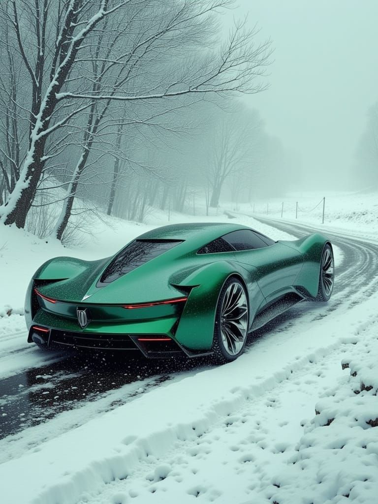 Emerald Futuristic Concept Car in Blizzard