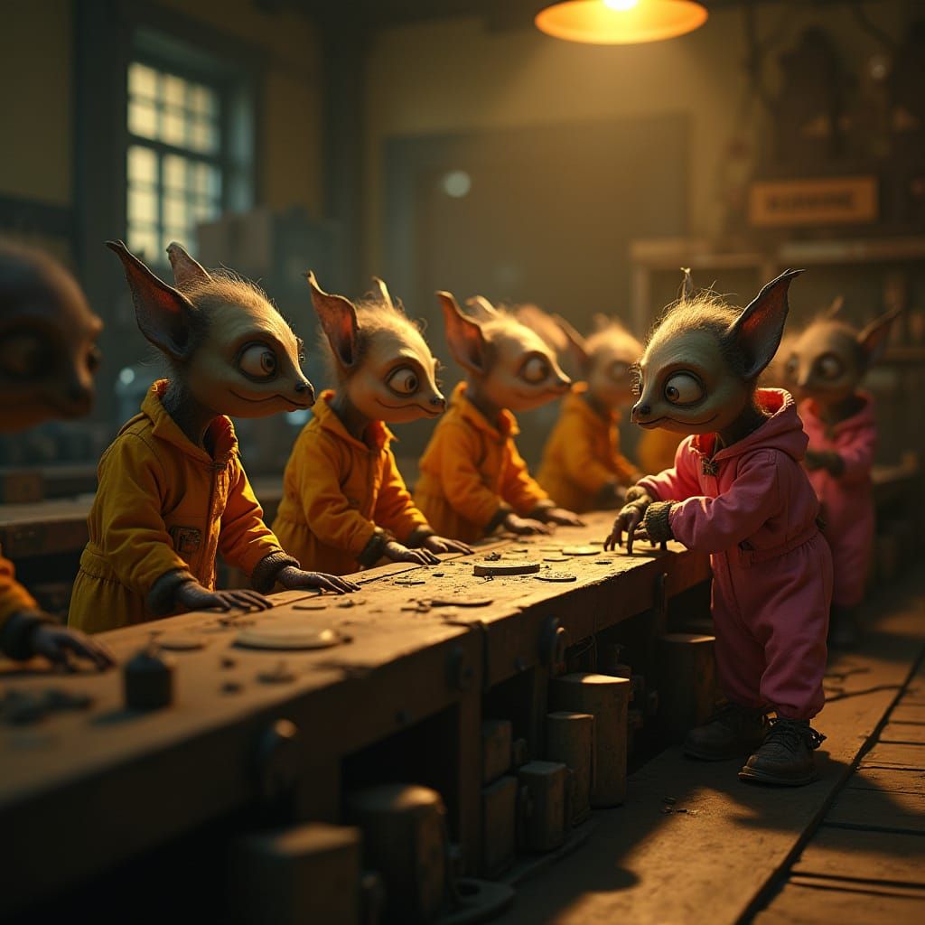 Vibrant Factory Workers in Steampunk Style