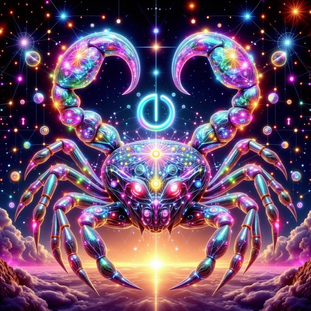Stylized Zodiac Symbol in Psychedelic Dream Environment
