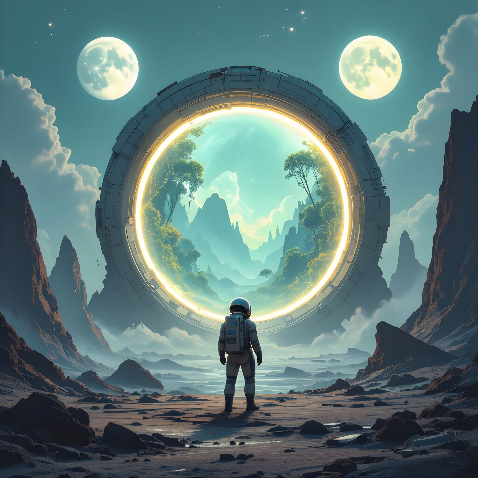 Astronaut at Portal to Alien Jungle World