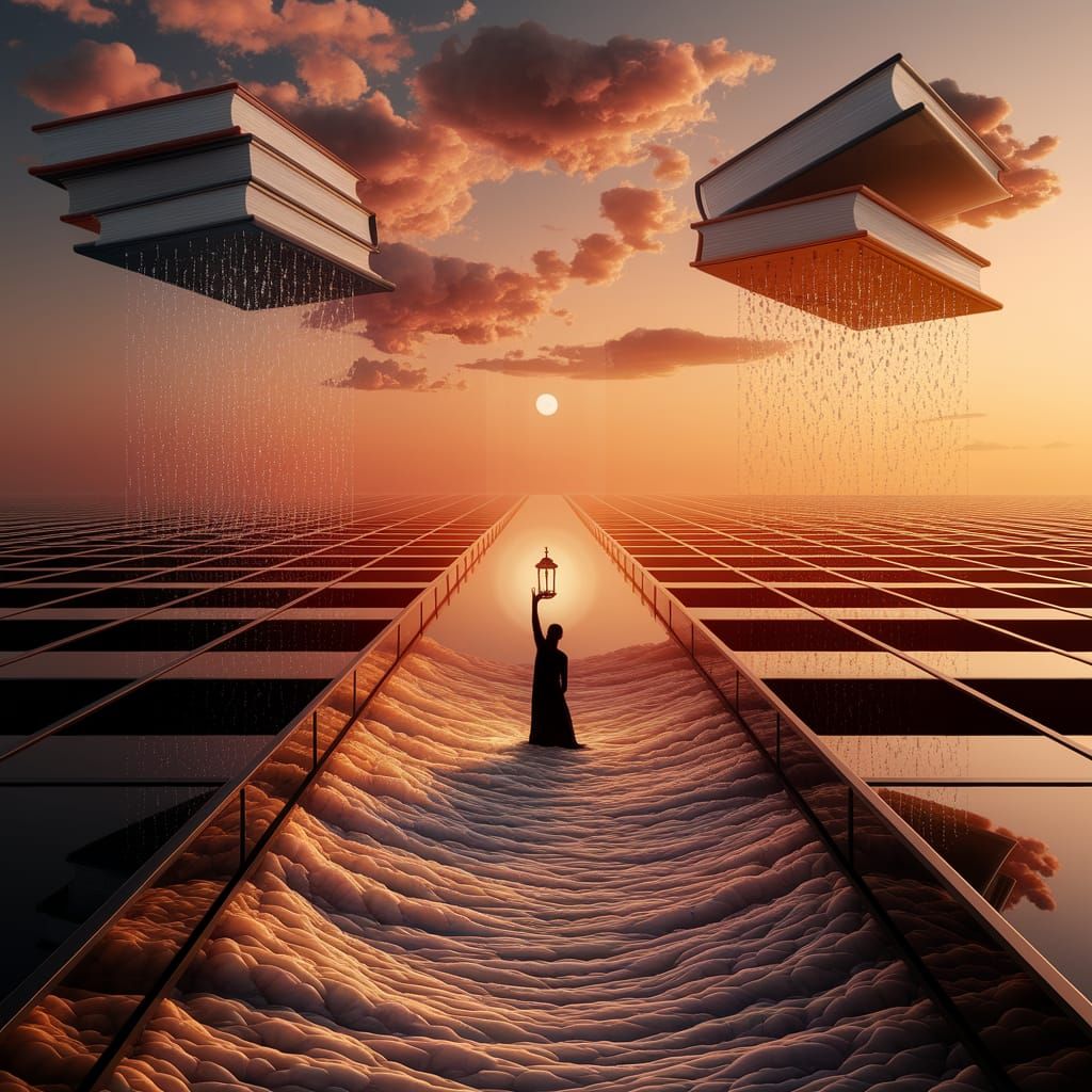 Surreal Horizon: Infinite Reflections in Dreamlike Landscape